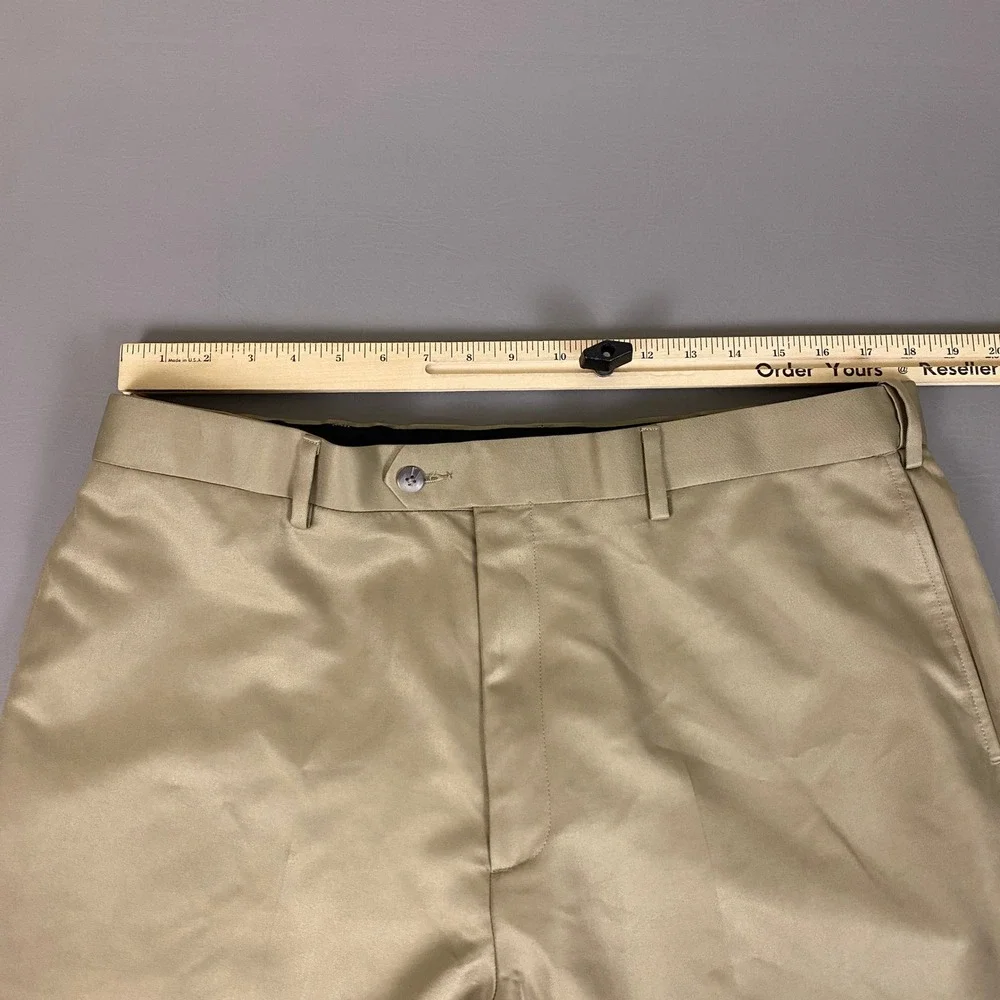 Croft & Barrow Dress Pants Mens Size 38x30 Khaki Tan‎ Flat Front 100% Polyester
